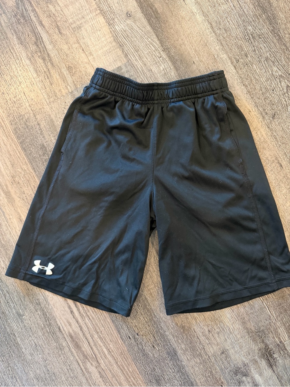 Under Armour Youth Boys Black Athletic Performance Shorts with White Logo